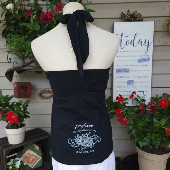 HARLEY-DAVIDSON ♡ NWOT Sweet Sexy Black Silver Studded Tie Back H-D Halter Top S - Picture 5 of 17